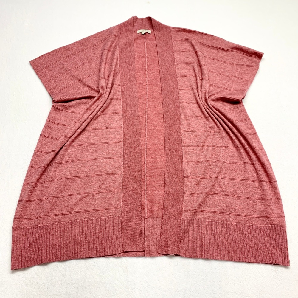 LOFT Open Front Cardigan Women XS/S Pink Short Sleeve Wool‎ Blend Layer Sweater